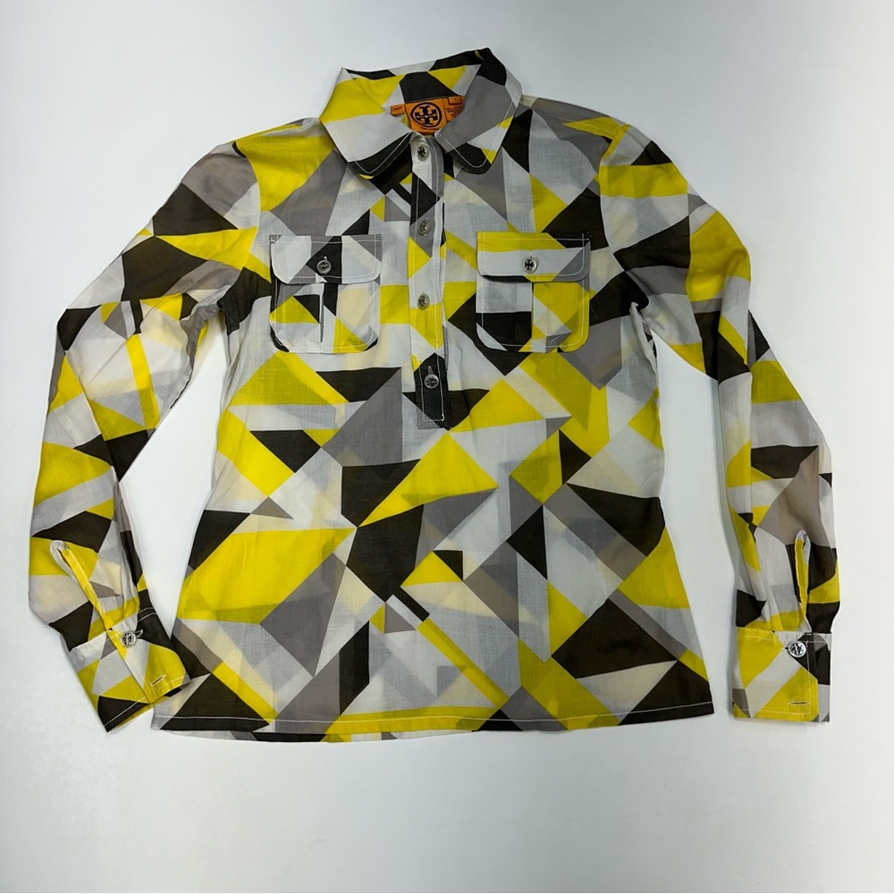 Tory Burch Lightweight Geometric Print 1/2 Button Down Blouse Women’s Size 4